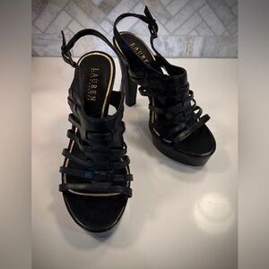 NWOT Ralph Lauren Francine Black Gladiator 4.75” Heels